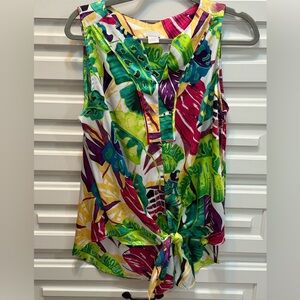 Chico's Tropical Sleeveless Tie Front Blouse